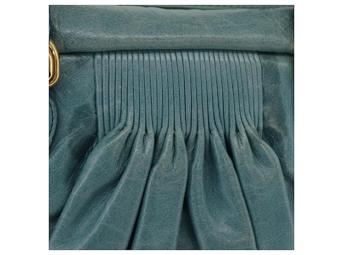 Borsa Miu Miu Vitellolux Matelasse in pelle 2way Blu Turchese Oro Auth 206286M D'oro - vista 3