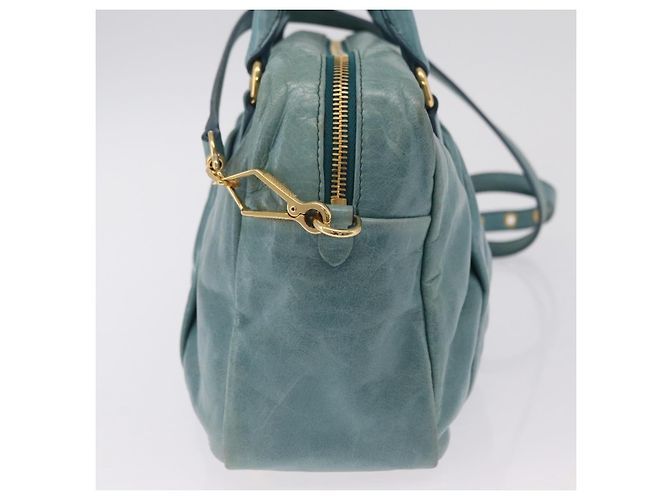 Borsa Miu Miu Vitellolux Matelasse in pelle 2way Blu Turchese Oro Auth 206286M D'oro - vista 4