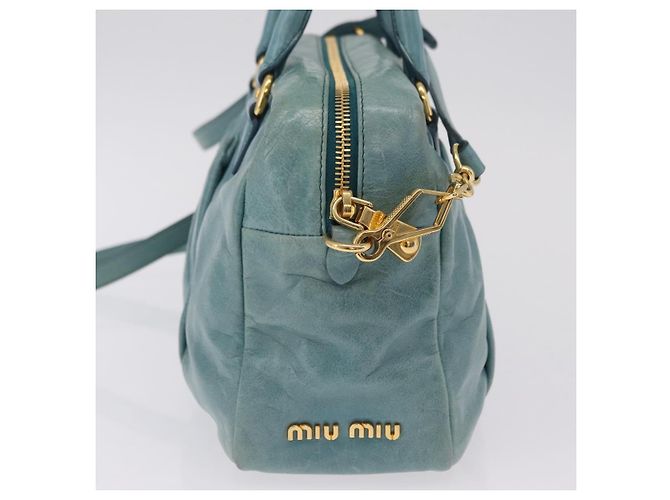 Borsa Miu Miu Vitellolux Matelasse in pelle 2way Blu Turchese Oro Auth 206286M D'oro - vista 5