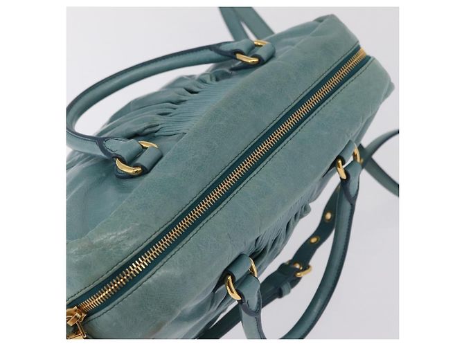 Borsa Miu Miu Vitellolux Matelasse in pelle 2way Blu Turchese Oro Auth 206286M D'oro - vista 7