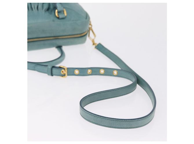 Borsa Miu Miu Vitellolux Matelasse in pelle 2way Blu Turchese Oro Auth 206286M D'oro - vista 9