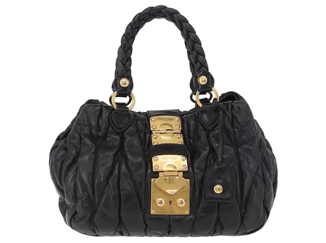 Bolsa de mão Miu Miu em couro preto e dourado Auth mr3040A - vista 13