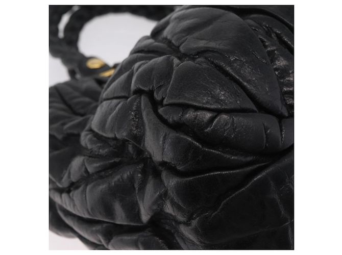 Bolsa de mão Miu Miu em couro preto e dourado Auth mr3040A - vista 14
