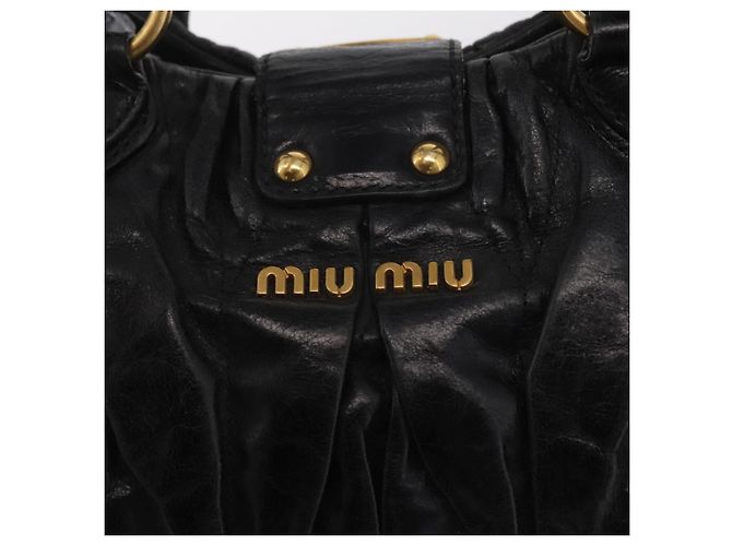 Bolsa de mão Miu Miu em couro preto e dourado Auth mr3040A - vista 19