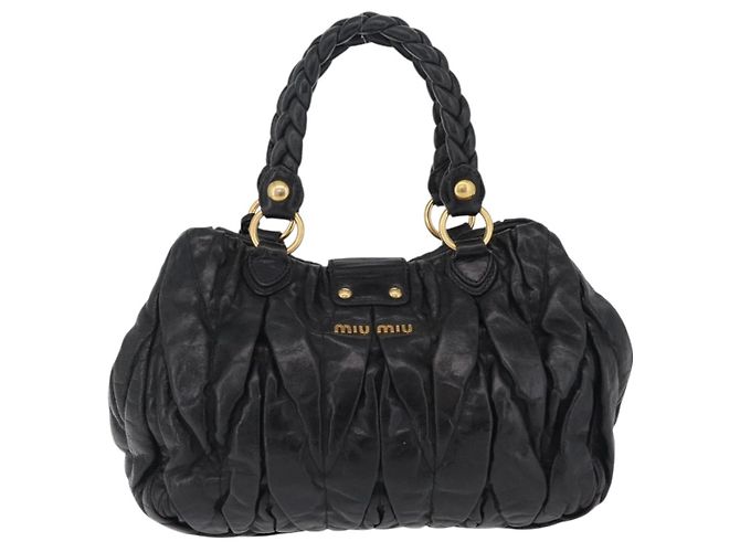 Bolsa de mão Miu Miu em couro preto e dourado Auth mr3040A - vista 2