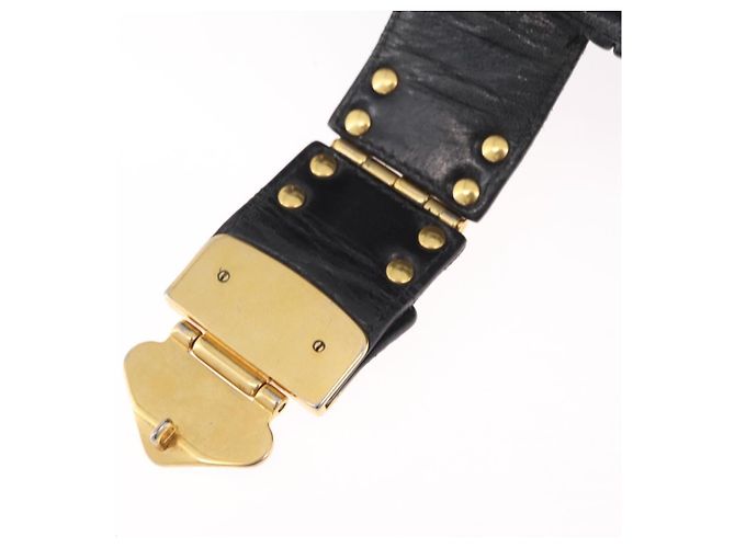 Bolsa de mão Miu Miu em couro preto e dourado Auth mr3040A - vista 21