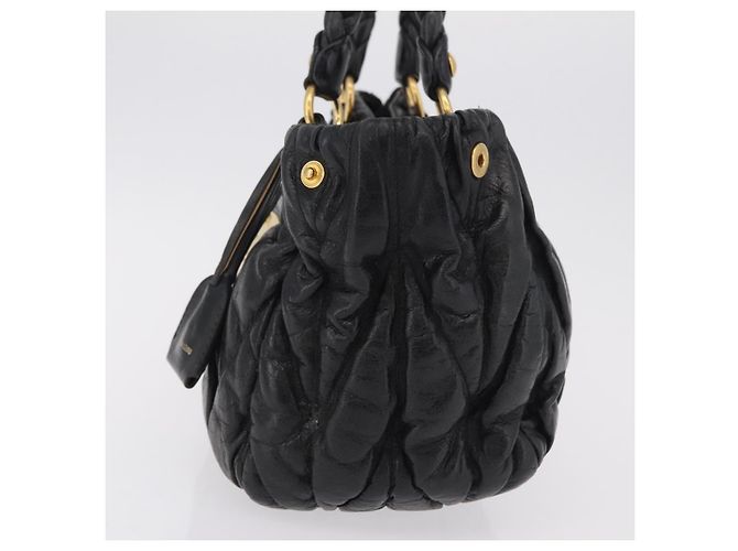 Bolsa de mão Miu Miu em couro preto e dourado Auth mr3040A - vista 3