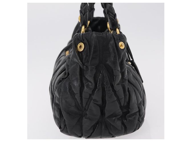 Bolsa de mão Miu Miu em couro preto e dourado Auth mr3040A - vista 4