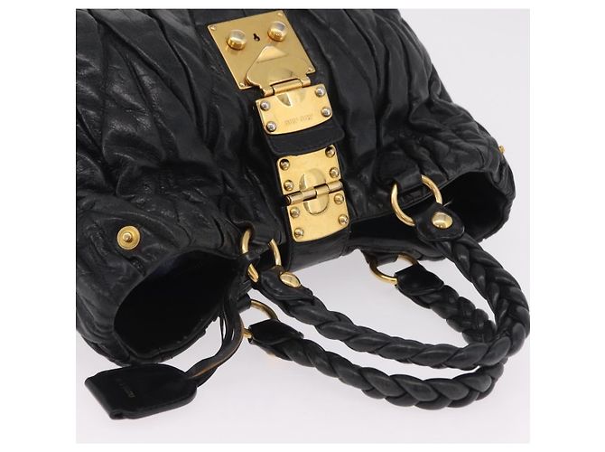 Bolsa de mão Miu Miu em couro preto e dourado Auth mr3040A - vista 6