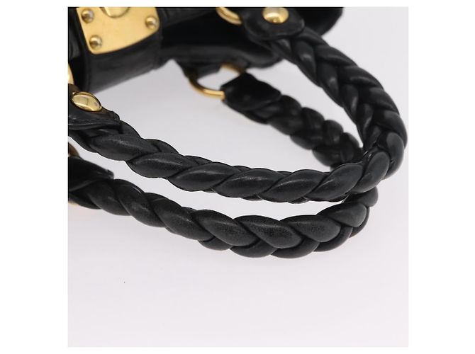 Bolsa de mão Miu Miu em couro preto e dourado Auth mr3040A - vista 7