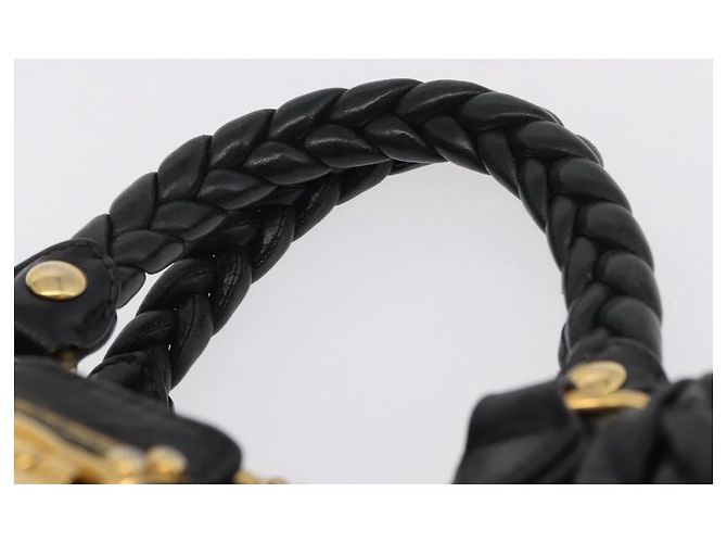 Bolsa de mão Miu Miu em couro preto e dourado Auth mr3040A - vista 8
