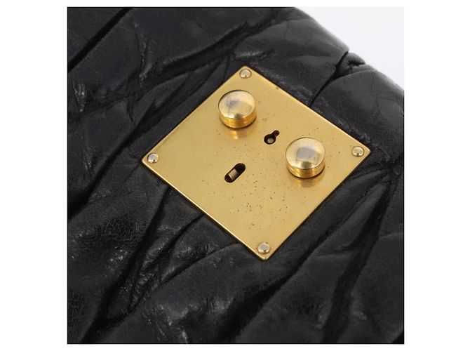 Bolsa de mão Miu Miu em couro preto e dourado Auth mr3040A - vista 9