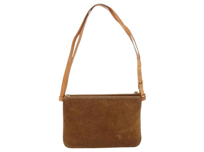 Céline Bolsa de Ombro CELINE C Macadam Canvas Suede Brown Gold Auth 201247 Marrom Dourado - vista 13