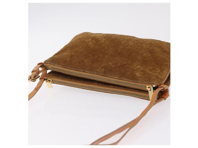 Céline Bolsa de Ombro CELINE C Macadam Canvas Suede Brown Gold Auth 201247 Marrom Dourado - vista 14