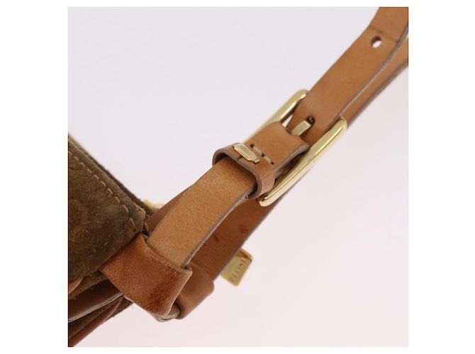 Céline Bolsa de Ombro CELINE C Macadam Canvas Suede Brown Gold Auth 201247 Marrom Dourado - vista 16