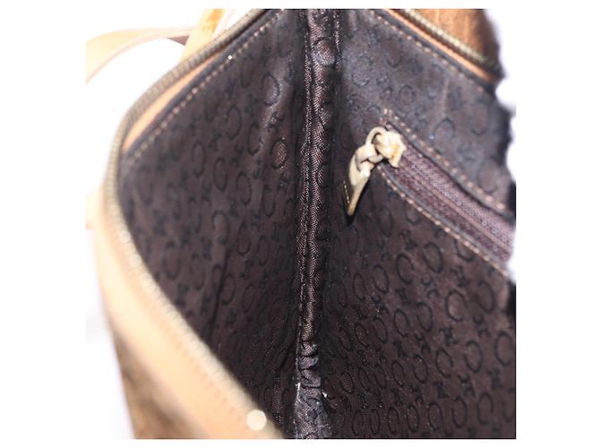 Céline Bolsa de Ombro CELINE C Macadam Canvas Suede Brown Gold Auth 201247 Marrom Dourado - vista 27