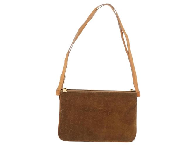 Céline Bolsa de Ombro CELINE C Macadam Canvas Suede Brown Gold Auth 201247 Marrom Dourado - vista 3