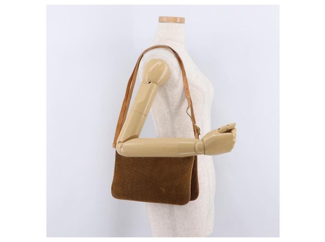 Céline Bolsa de Ombro CELINE C Macadam Canvas Suede Brown Gold Auth 201247 Marrom Dourado - vista 32