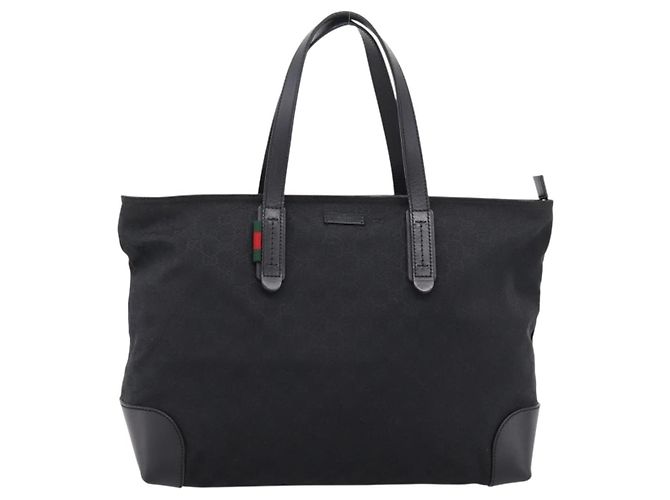 Borsa Tote GUCCI GG Canvas Web Sherry Line Nero Argento 308928 Auth 204924 - vista 13