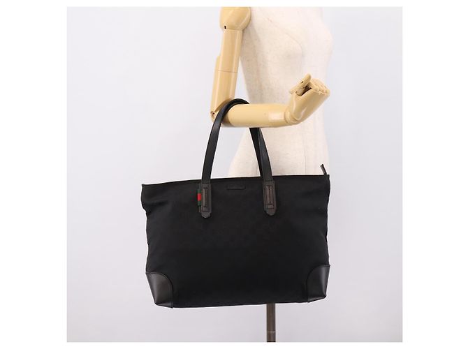 Borsa Tote GUCCI GG Canvas Web Sherry Line Nero Argento 308928 Auth 204924 - vista 23