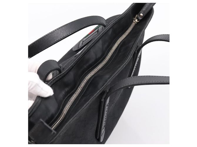 Borsa Tote GUCCI GG Canvas Web Sherry Line Nero Argento 308928 Auth 204924 - vista 6