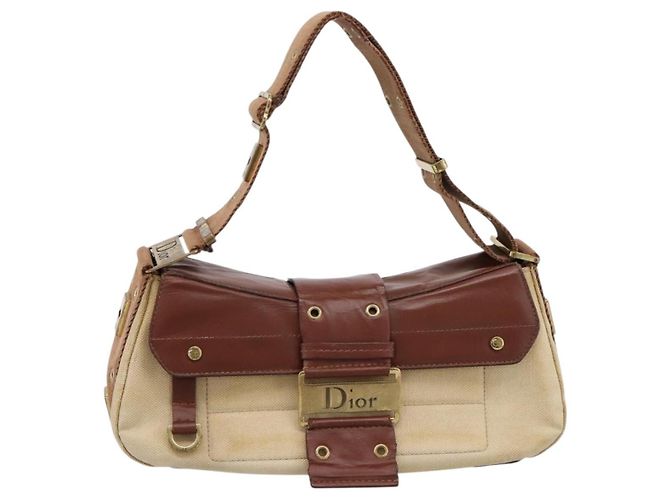 Borsa a tracolla Christian Dior Street Chic Canvas Beige Gold Auth bs37384 D'oro - vista 13