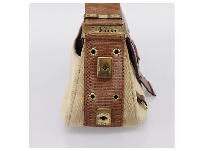 Borsa a tracolla Christian Dior Street Chic Canvas Beige Gold Auth bs37384 D'oro - vista 3