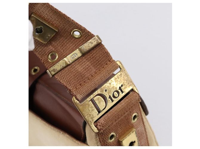 Borsa a tracolla Christian Dior Street Chic Canvas Beige Gold Auth bs37384 D'oro - vista 9