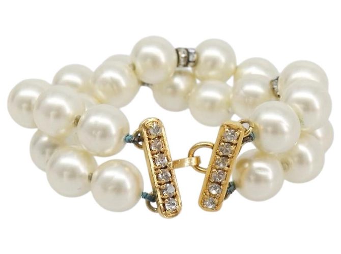 Pulseira de pérolas CHANEL metal Gold CC Auth bs37428 Dourado - vista 13