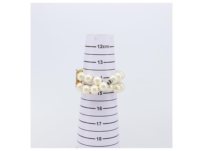 Pulseira de pérolas CHANEL metal Gold CC Auth bs37428 Dourado - vista 16