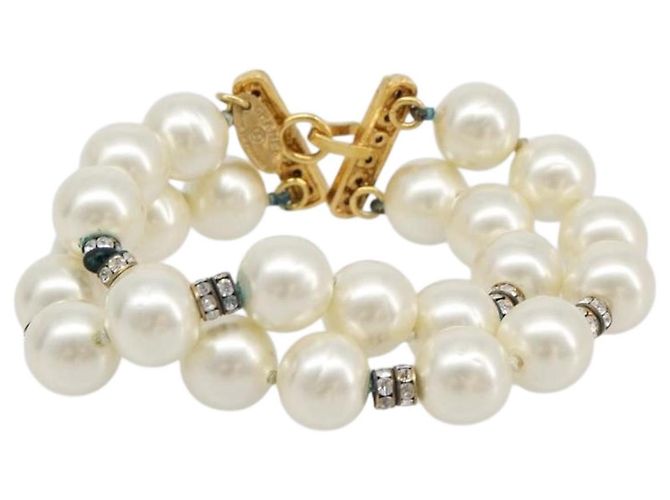 Pulseira de pérolas CHANEL metal Gold CC Auth bs37428 Dourado - vista 2