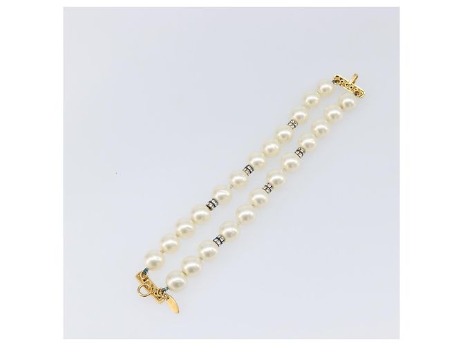 Pulseira de pérolas CHANEL metal Gold CC Auth bs37428 Dourado - vista 9
