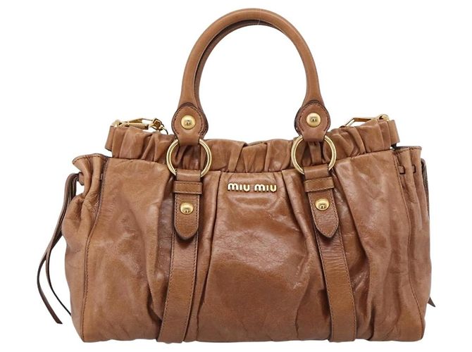 Bolsa Miu Miu em couro 2way marrom tom dourado Auth mr3024V - vista 13