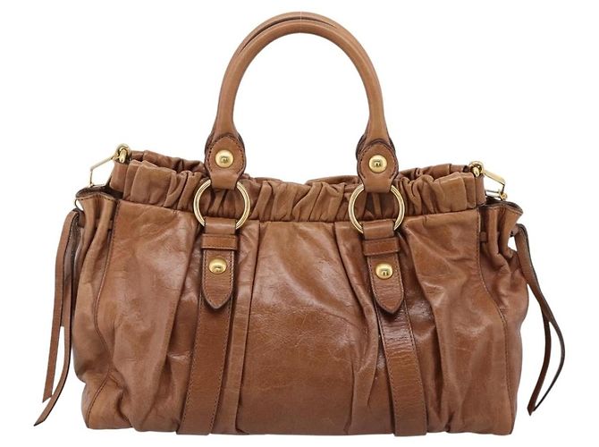 Bolsa Miu Miu em couro 2way marrom tom dourado Auth mr3024V - vista 2