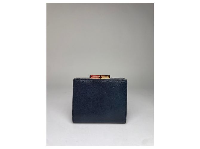 Vintage Givenchy 4G Logo Grained Leather Bifold Wallet Late 1970s Navy Navy blue - view 2