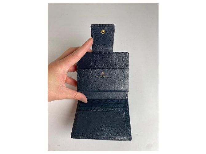Vintage Givenchy 4G Logo Grained Leather Bifold Wallet Late 1970s Navy Navy blue - view 3