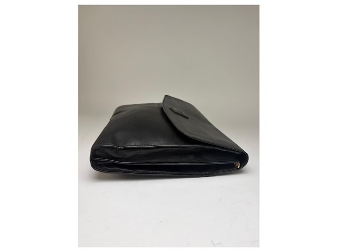 Céline Vintage Celine Triomphe Leder-Klappclutch c. 1992 Schwarz - Ansicht 11