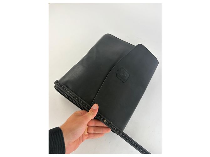 Céline Vintage Celine Triomphe Leder-Klappclutch c. 1992 Schwarz - Ansicht 12