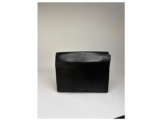 Céline Vintage Celine Triomphe Leder-Klappclutch c. 1992 Schwarz - Ansicht 15