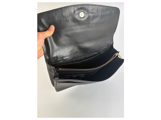 Céline Vintage Celine Triomphe Leder-Klappclutch c. 1992 Schwarz - Ansicht 2