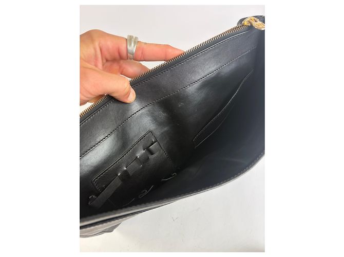 Céline Vintage Celine Triomphe Leder-Klappclutch c. 1992 Schwarz - Ansicht 4