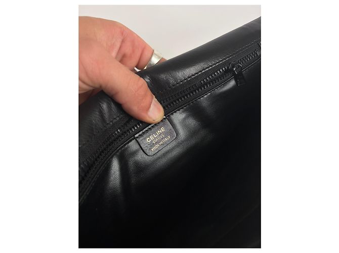 Céline Vintage Celine Triomphe Leder-Klappclutch c. 1992 Schwarz - Ansicht 5