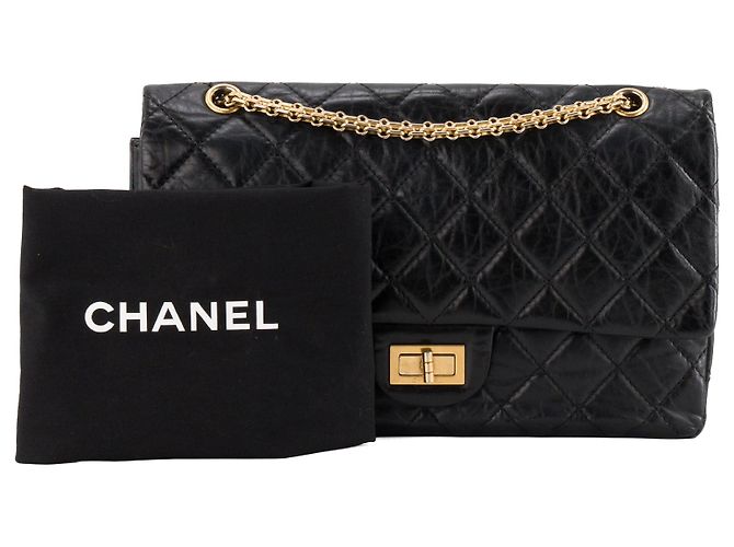 CHANEL - Borsa a tracolla 2.55 Large Chanel in pelle stropicciata nera Nero - vista 11