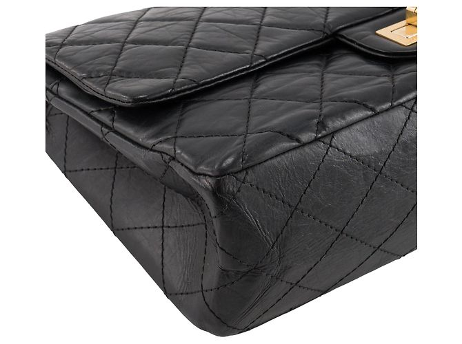 CHANEL - Borsa a tracolla 2.55 Large Chanel in pelle stropicciata nera Nero - vista 7