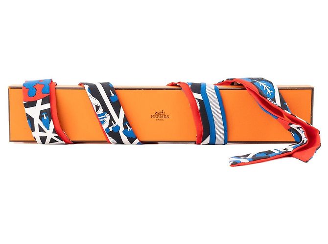 HERMÈS - Twillon Hermès en seda azul y roja - vista 3