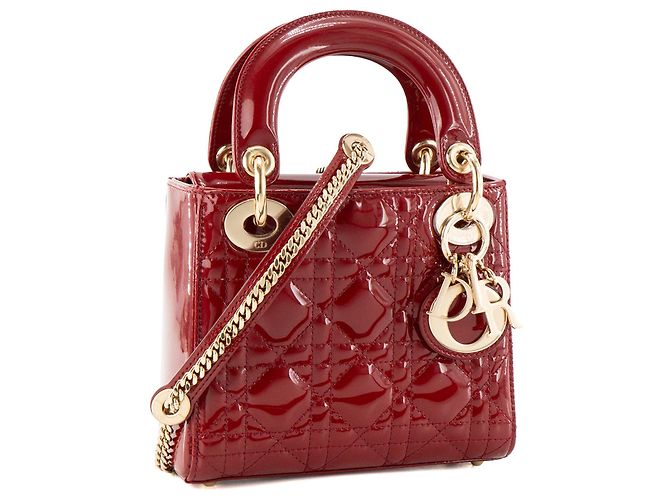 DIOR - Borsa a tracolla Mini Lady Dior in pelle cannage verniciata rossa Rosso - vista 2