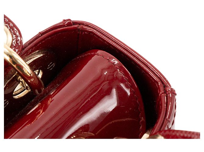 DIOR - Borsa a tracolla Mini Lady Dior in pelle cannage verniciata rossa Rosso - vista 6
