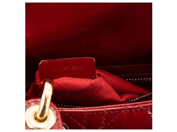 DIOR - Borsa a tracolla Mini Lady Dior in pelle cannage verniciata rossa Rosso - vista 9