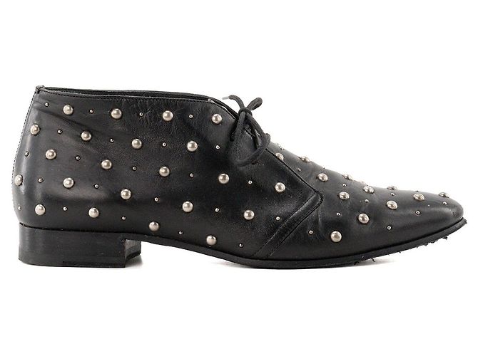 Autre Marque SAINT LAURENT - Derbies Saint Laurent in pelle liscia nera e stud argentati (T38) Nero - vista 2