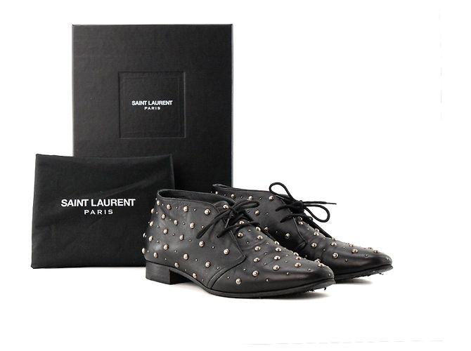 Autre Marque SAINT LAURENT - Derbies Saint Laurent in pelle liscia nera e stud argentati (T38) Nero - vista 6